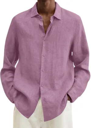 Men's Hawaiian Shirts Cotton Linen Button Up Long Sleeve Lapel Top Summer Casual Loose Tropical Holiday Beach Shirt