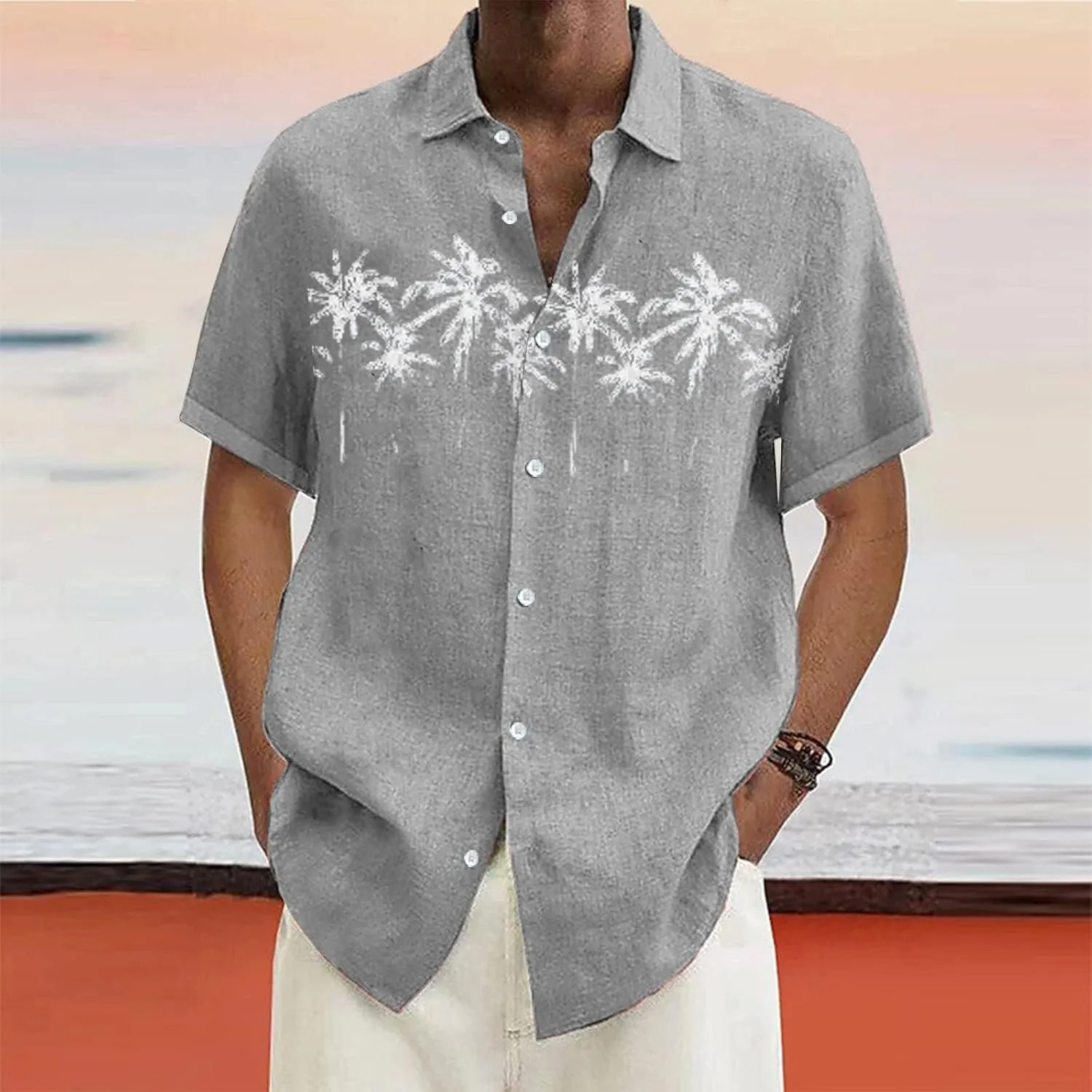 Mens Hawaiian Shirts with Beach Summer Tops Summer Beach Shirt Mens Beach Tees Summer Tees
