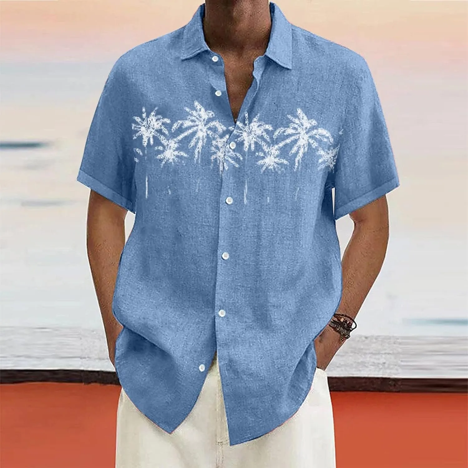 Mens Hawaiian Shirts with Beach Summer Tops Summer Beach Shirt Mens Beach Tees Summer Tees