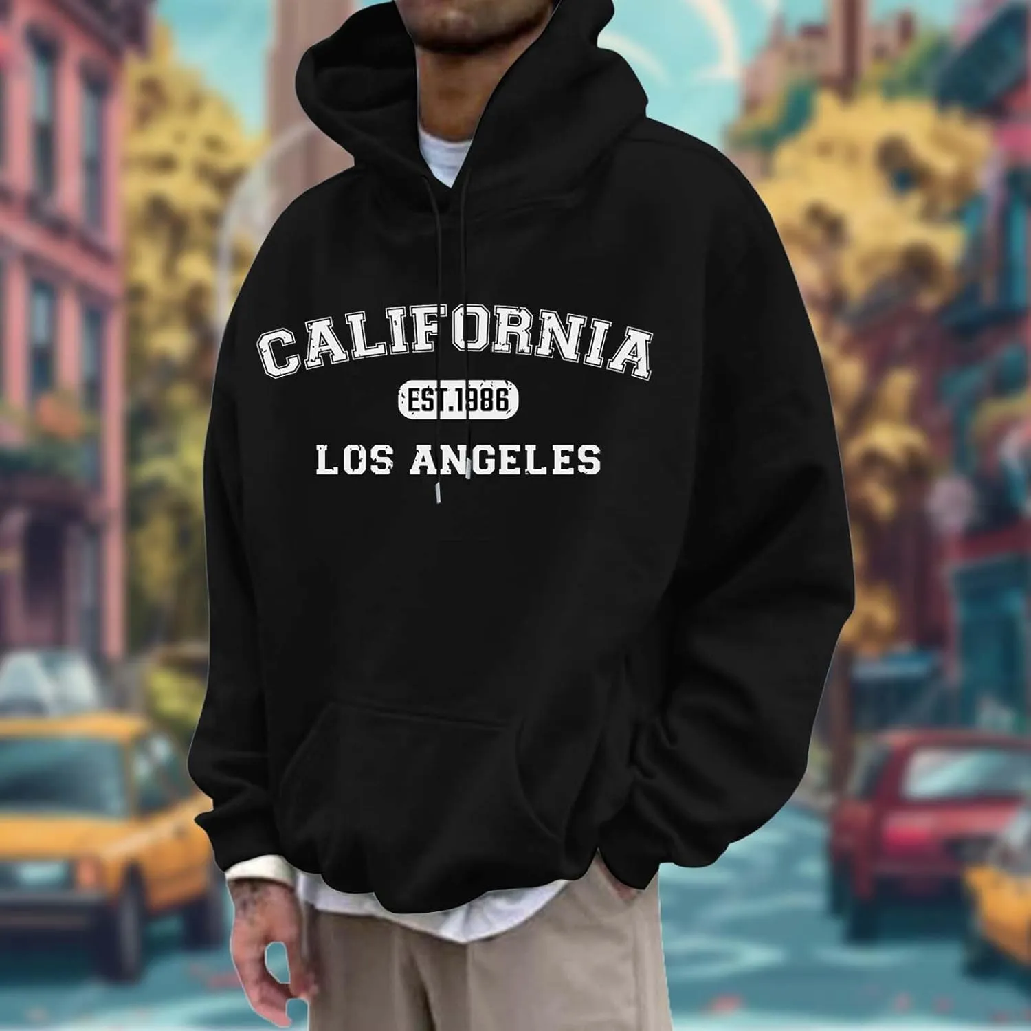 Mens Hoodies Pullover Letter Print Long Sleeve Hooded Sweatshirts Casual Lightweight Regular Fit Classic Sweatshirt