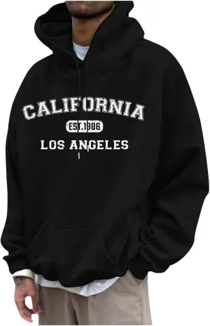 Mens Hoodies Pullover Letter Print Long Sleeve Hooded Sweatshirts Casual Lightweight Regular Fit Classic Sweatshirt