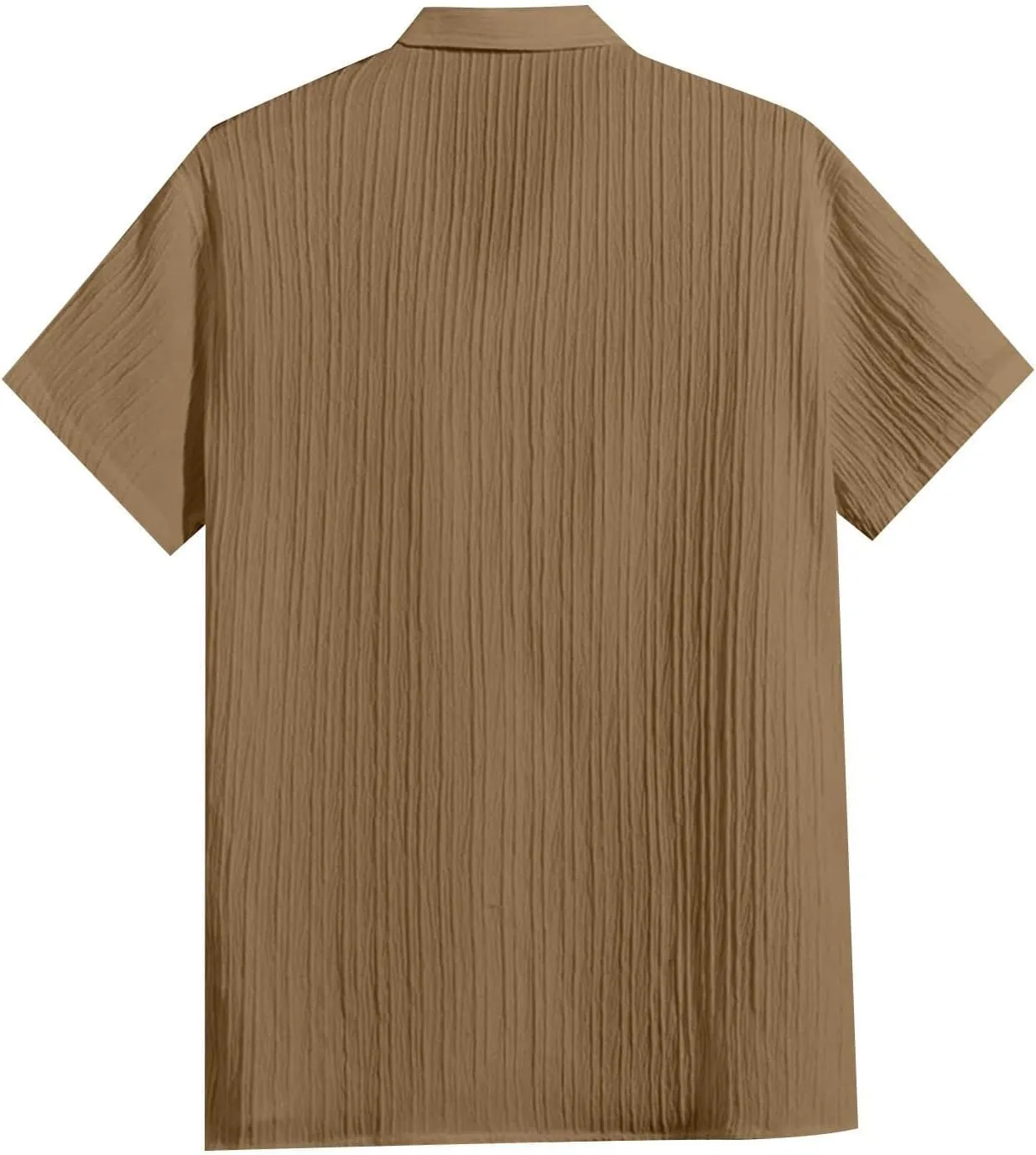 Mens Linen Button-Down Shirts Casual Loose Striped Jacquard Long Sleeve Beach Shirt