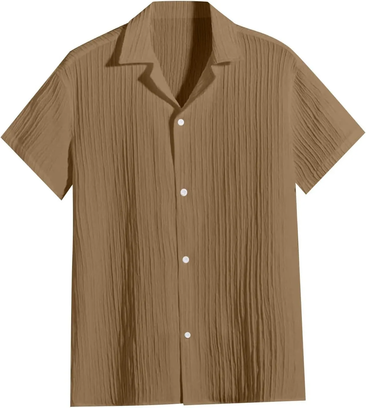 Mens Linen Button-Down Shirts Casual Loose Striped Jacquard Long Sleeve Beach Shirt