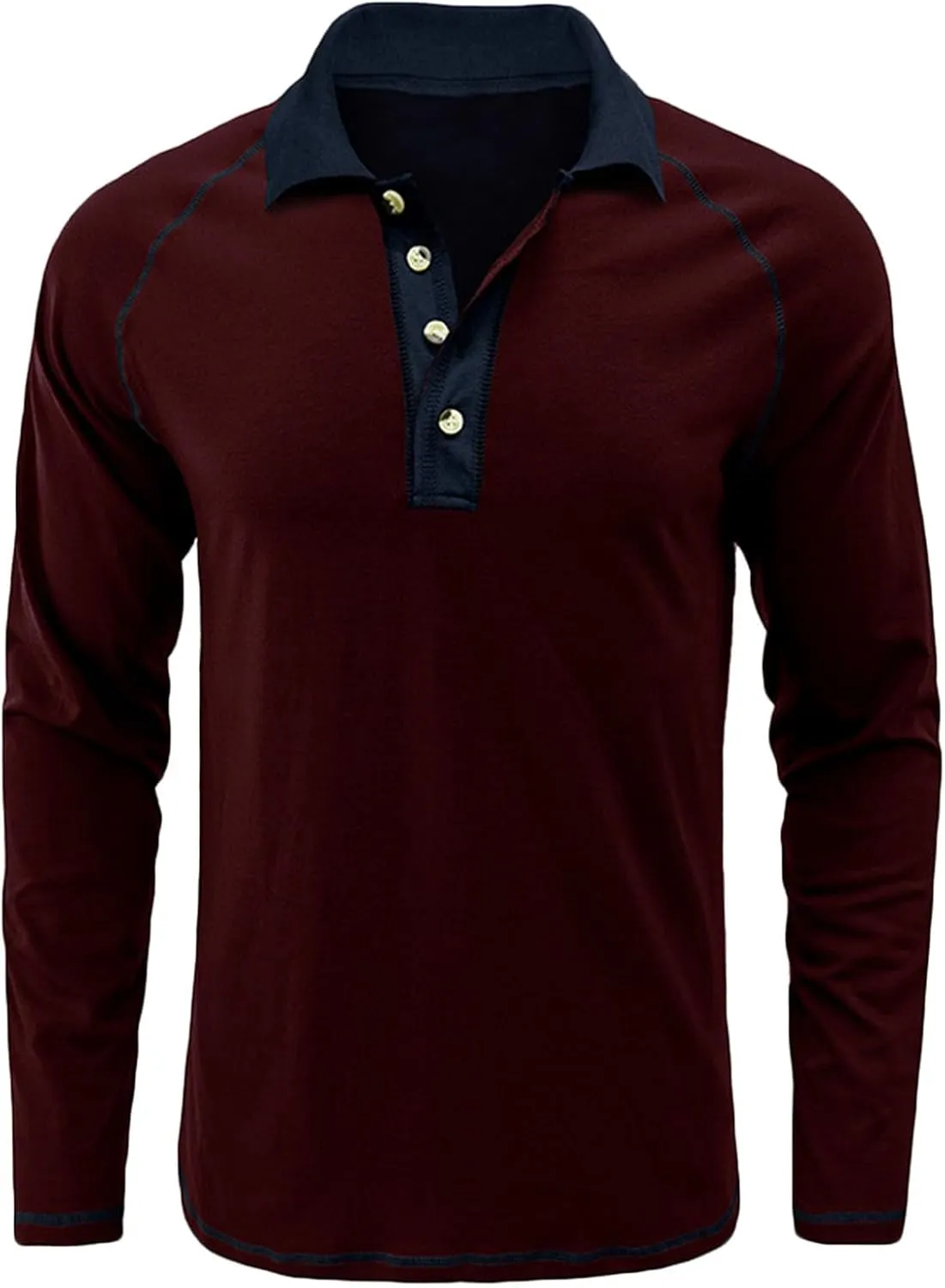 Men's Long Sleeve Polo Shirts Casual Slim Fit Basic Designed T Shirts Contrast Patchwork Pullover Tops Work Shirt
