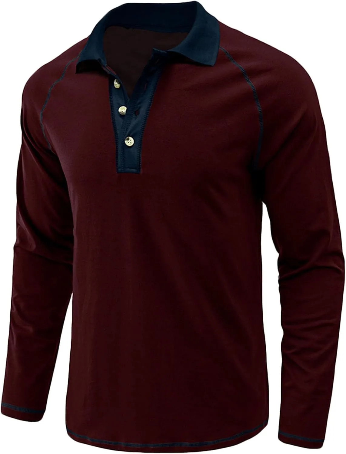 Men's Long Sleeve Polo Shirts Casual Slim Fit Basic Designed T Shirts Contrast Patchwork Pullover Tops Work Shirt
