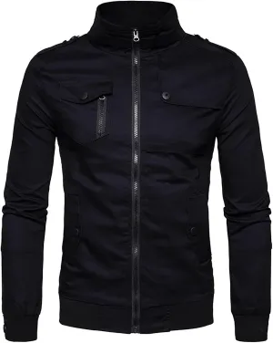 Mens Military Bomber Jackets Lightweight Full Zip Casual Windbreaker Outdoor Stand Collar Slim Fit Winter Coats