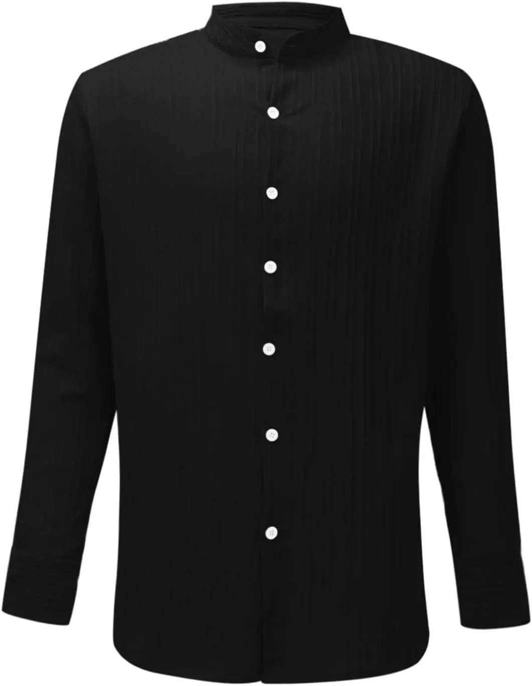 Mens Muscle Fit Cotton & Linen Shirt Stripe Textured Long Sleeve Lapel Combat Shirts Button Outdoor Travel Casual Tops