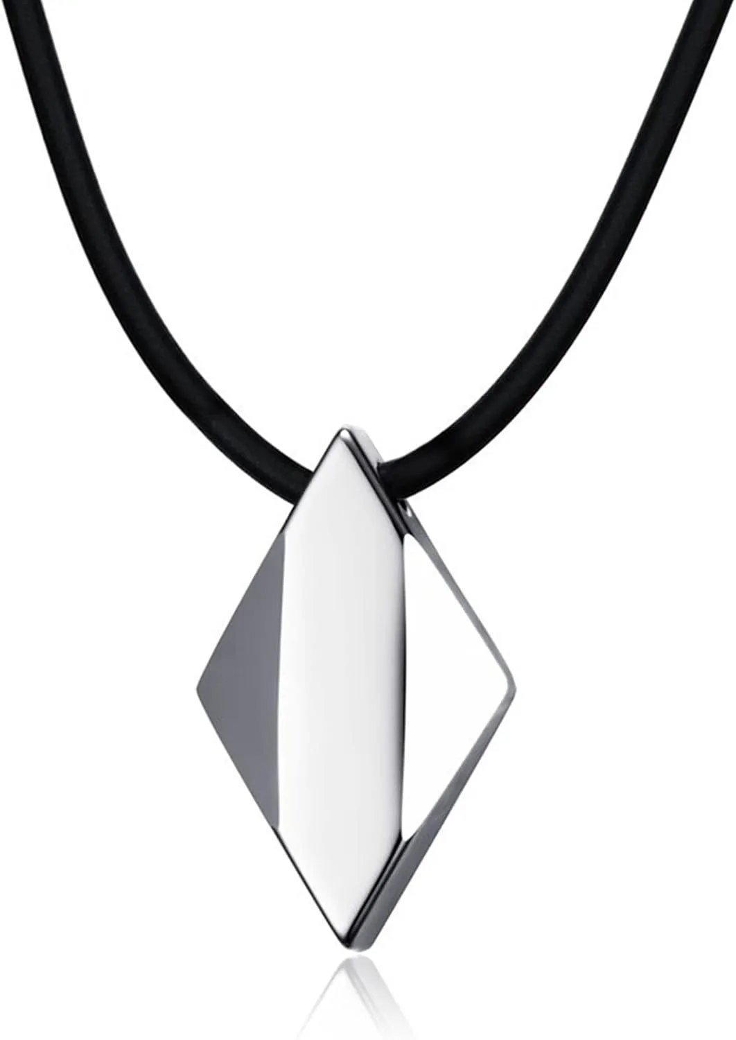 Mens Necklaces, 42CM Stainless Steel Rhombus Pendant Necklaces for Mens Silver