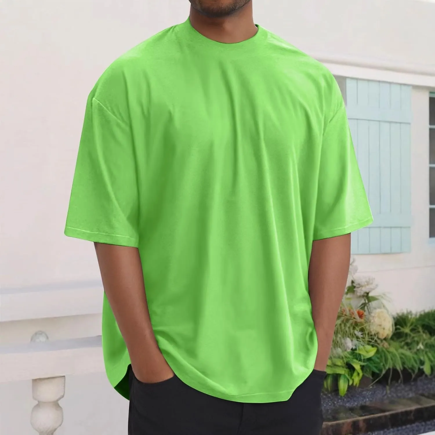 Mens Oversize Pullover Solid Color Casual Tees Fashion Drop Shoulder Short Sleeve Tshirts