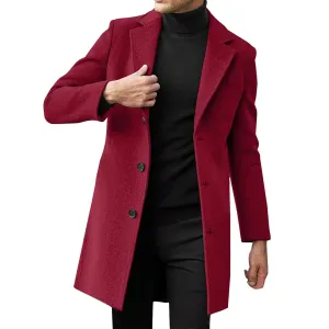 Mens Regular Fit Notched Lapel Trench Coats Big and Tall Single Breasted Pea Coats Warm Windproof Business Overcoats