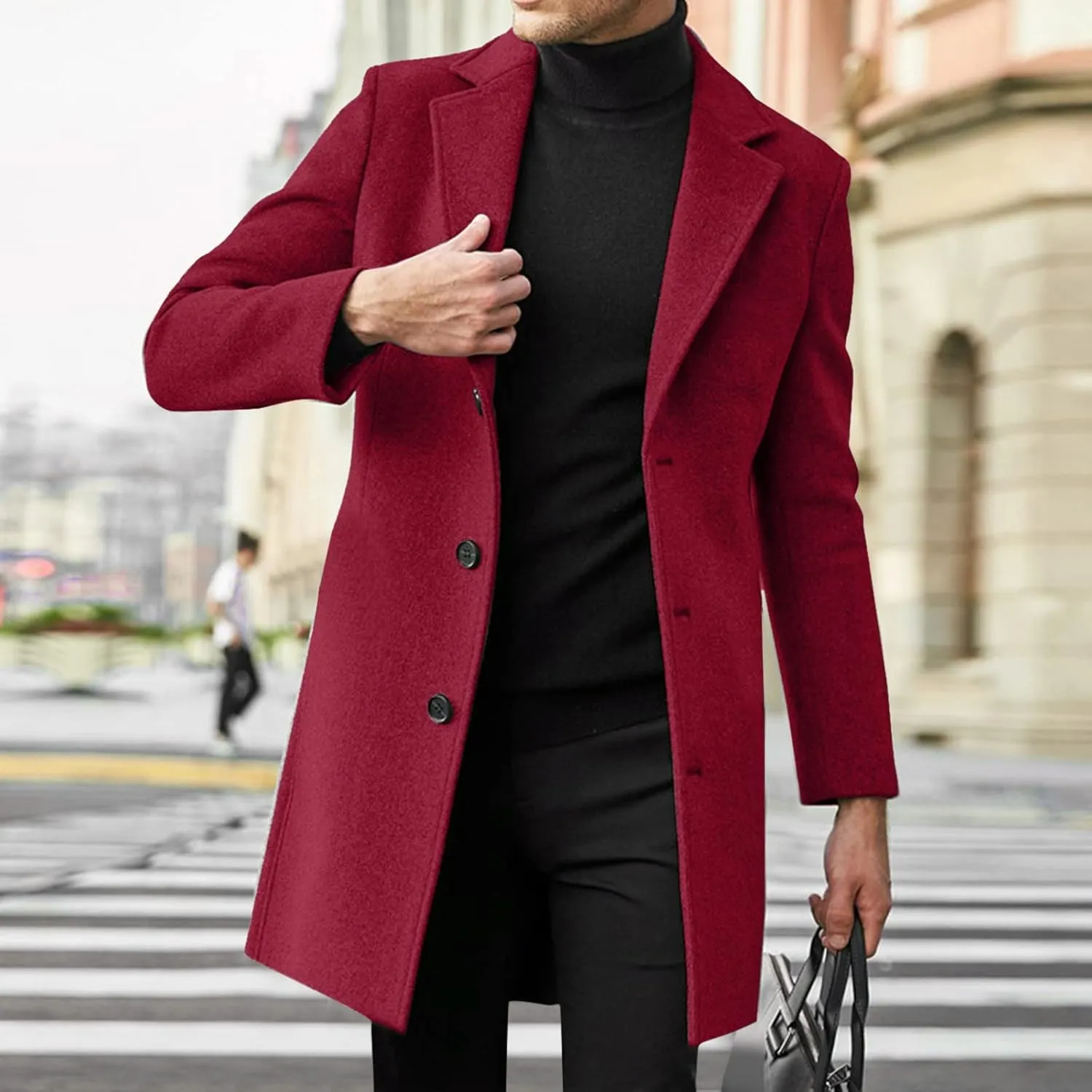 Mens Regular Fit Notched Lapel Trench Coats Big and Tall Single Breasted Pea Coats Warm Windproof Business Overcoats