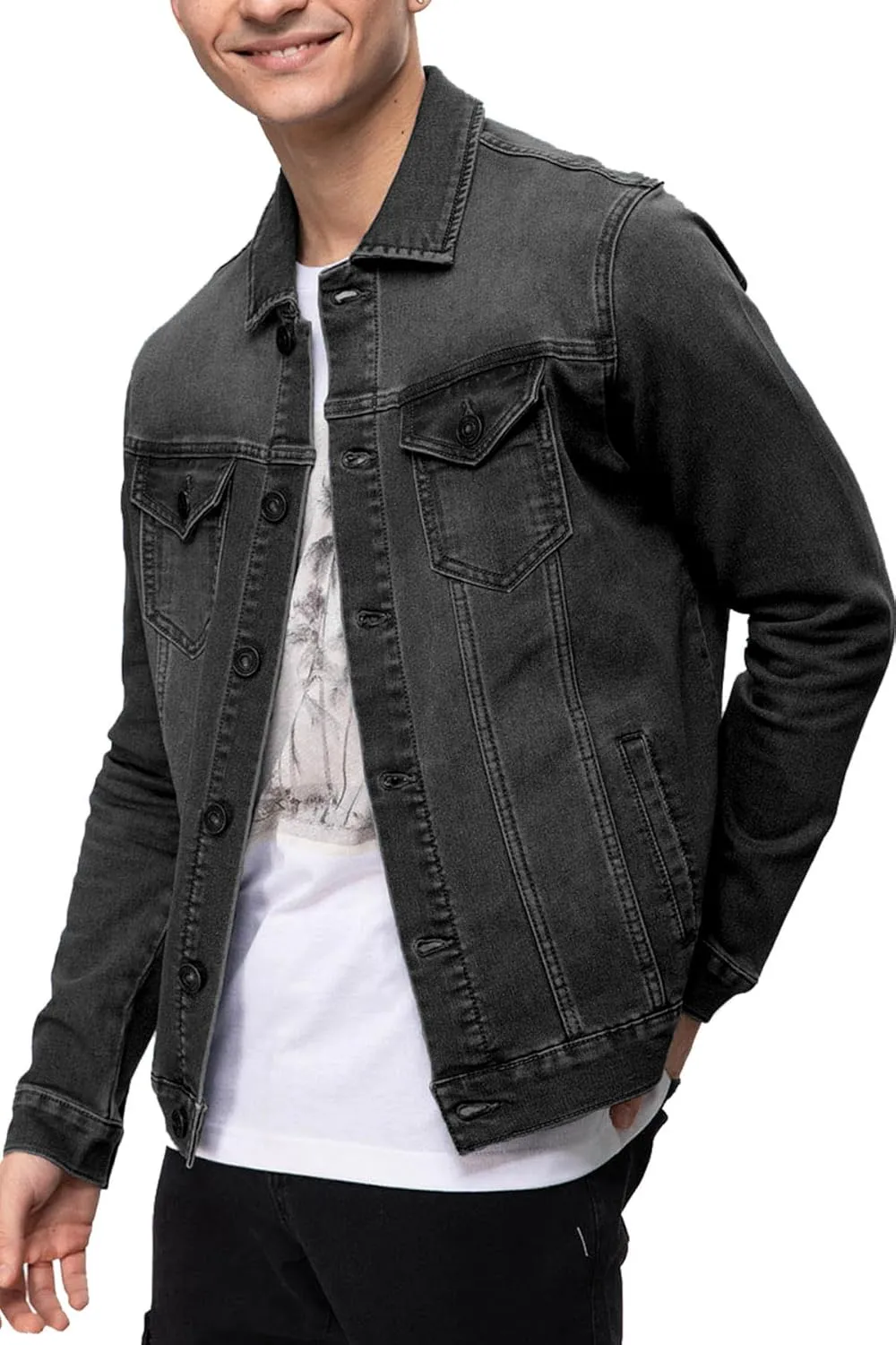 Mens Rugged Wear Button Down Denim Jacket Fashion, Classic Long Sleeve Jean Jacket