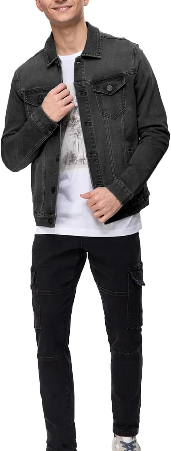 Mens Rugged Wear Button Down Denim Jacket Fashion, Classic Long Sleeve Jean Jacket