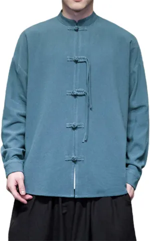 Men's Shirt Tang Suit Shirt Long Sleeve Traditional Kung Fu Uniform Chinese Frog Buttons Lightweight Jacket Summer