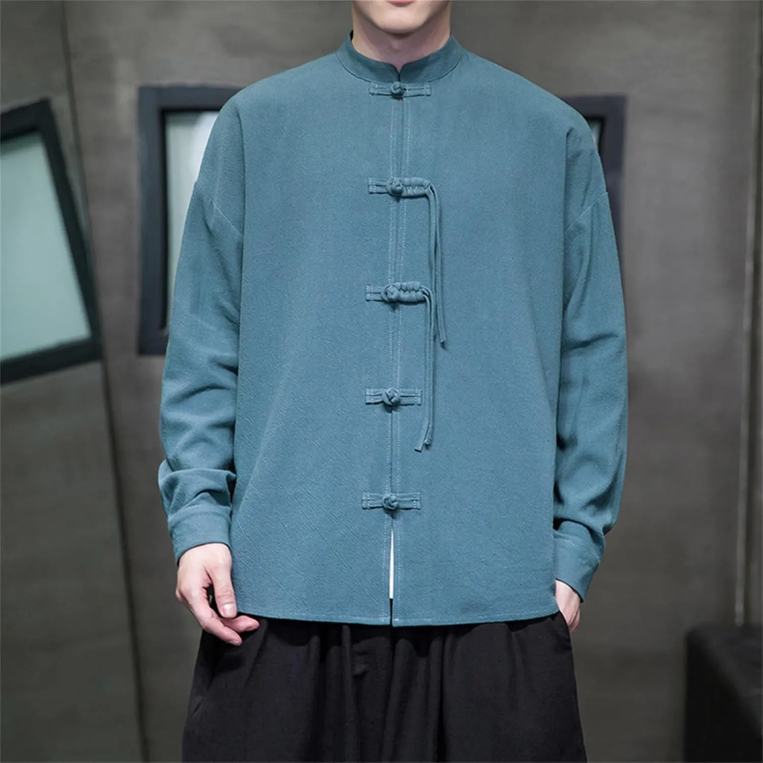 Men's Shirt Tang Suit Shirt Long Sleeve Traditional Kung Fu Uniform Chinese Frog Buttons Lightweight Jacket Summer