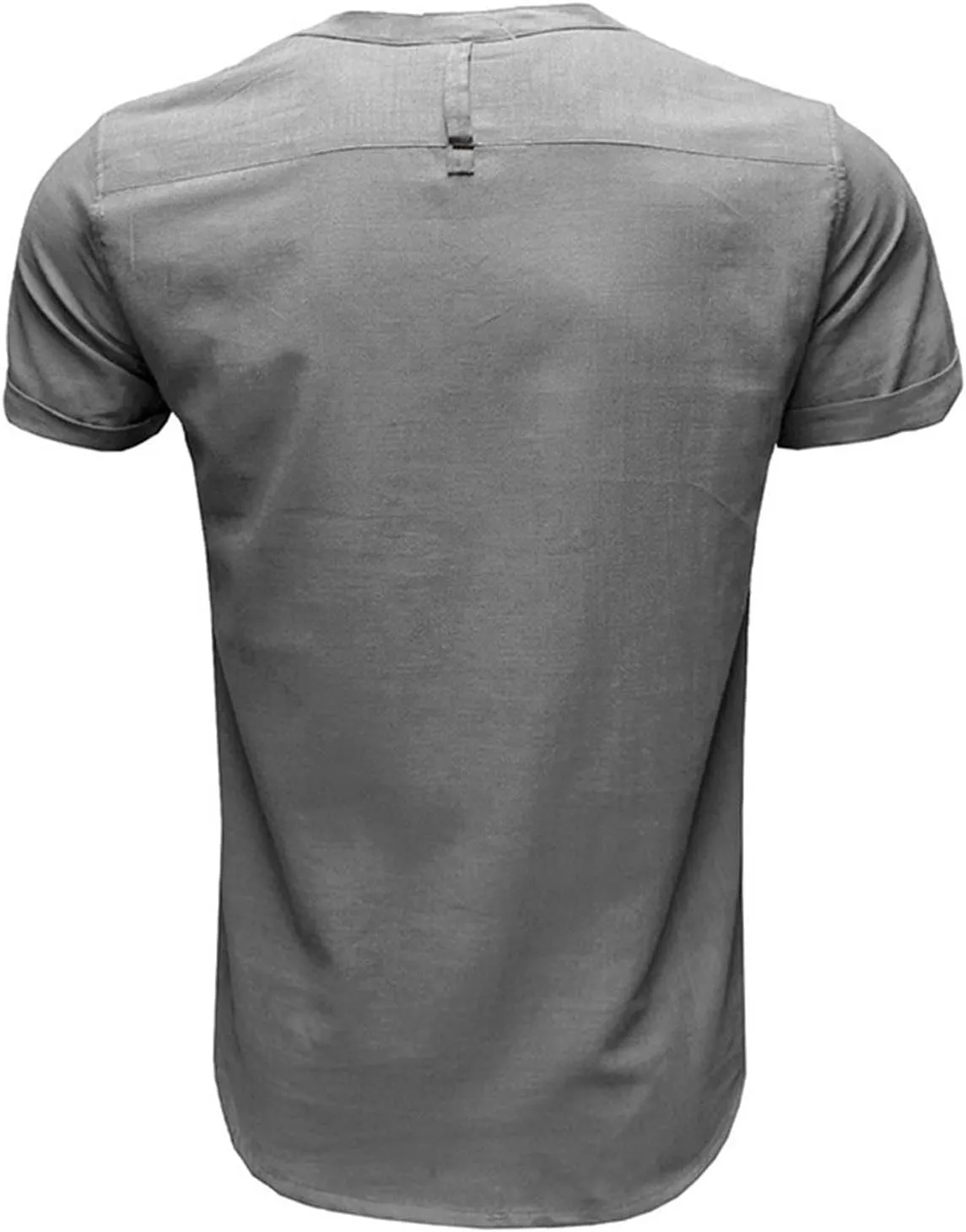 Men's Summer Lightweight Cotton Linen Shirts Casual Short Sleeve Button Up Stand Collar Henley Top for Beach Vacation