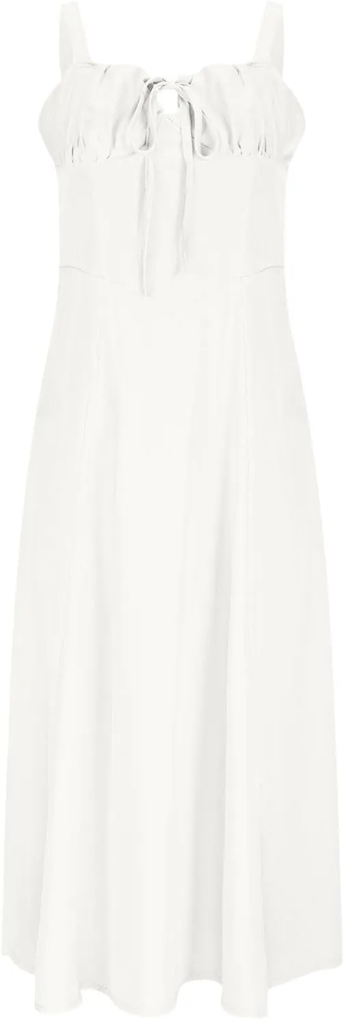 Midi Corset Dress Womens Boho Flowy Slit Lace Up Dresses for Women Going Out A Line Casual Sundress Beach