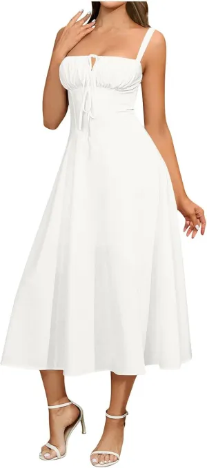 Midi Corset Dress Womens Boho Flowy Slit Lace Up Dresses for Women Going Out A Line Casual Sundress Beach