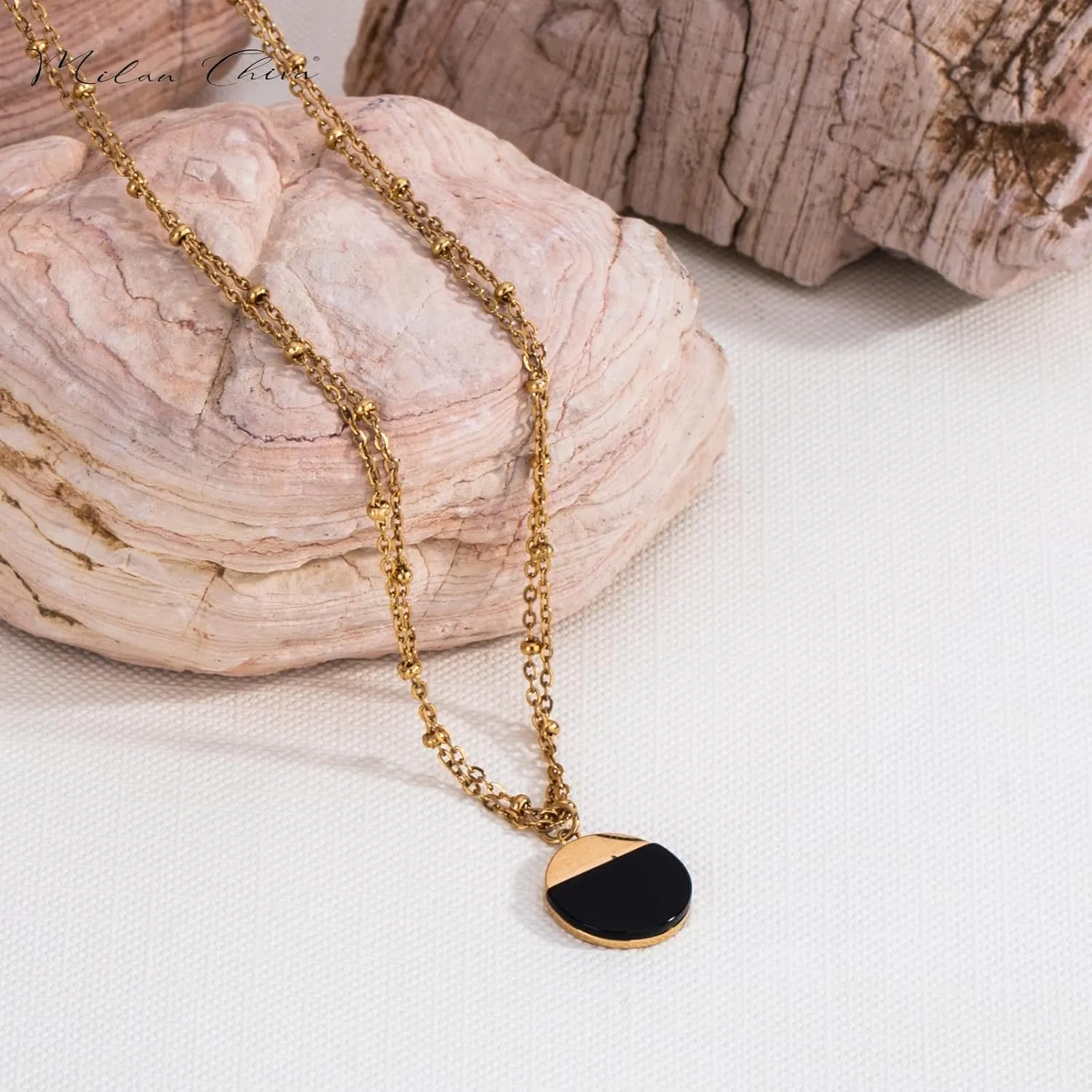 Milan Chiva 14K Gold Plated Necklace for women, Dainty Trendy Non Tarnish Pendant Charm Necklaces Fashion Jewelry for Women Waterproof