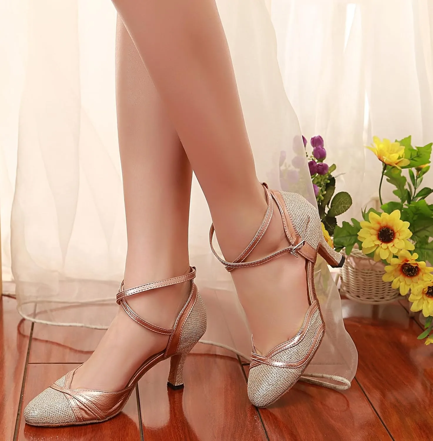 Minishion Women's Glitter Ballroom Latin Dancing Shoes Party Wedding Heels