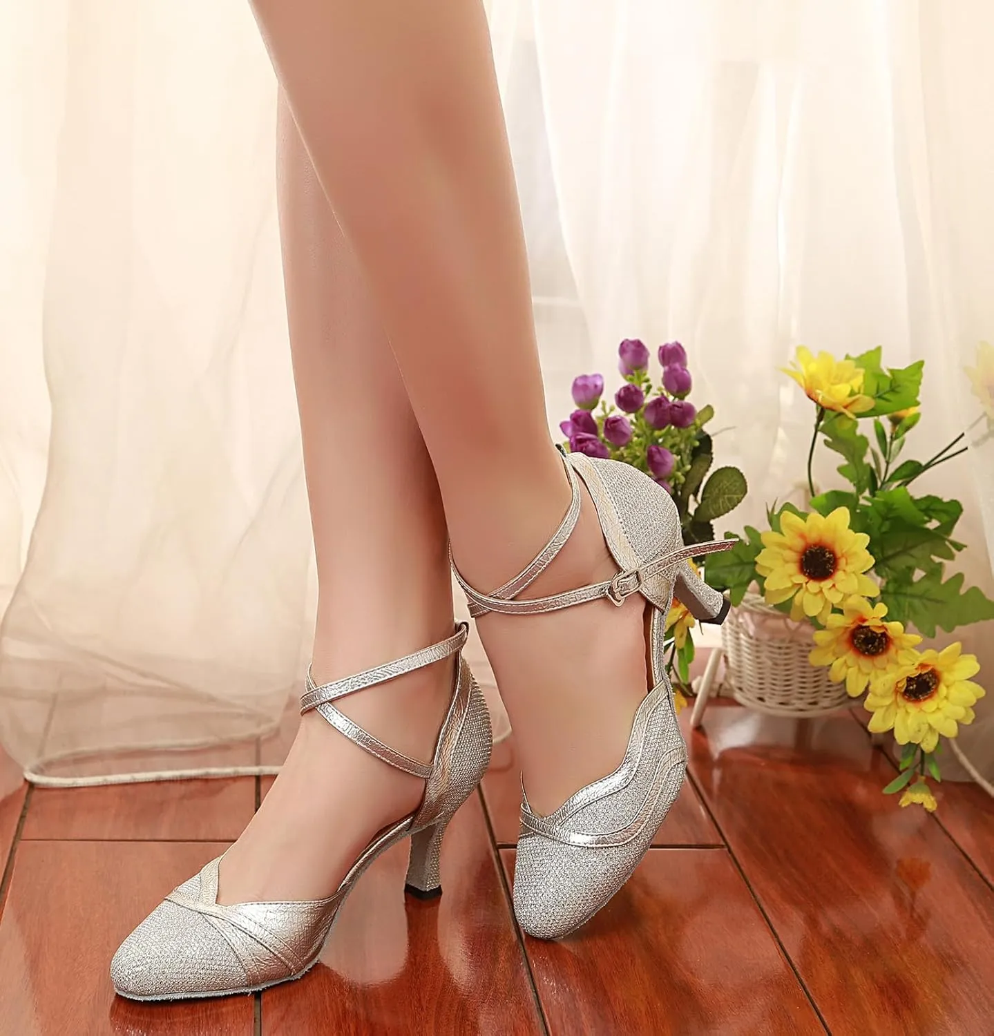 Minishion Women's Glitter Ballroom Latin Dancing Shoes Party Wedding Heels