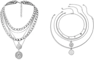 MJartoria Bundle-Gold Layered Necklaces for Women Trendy and Layered Necklaces for Women Trendy Retro Coin Pendant Gold Chain Necklaces