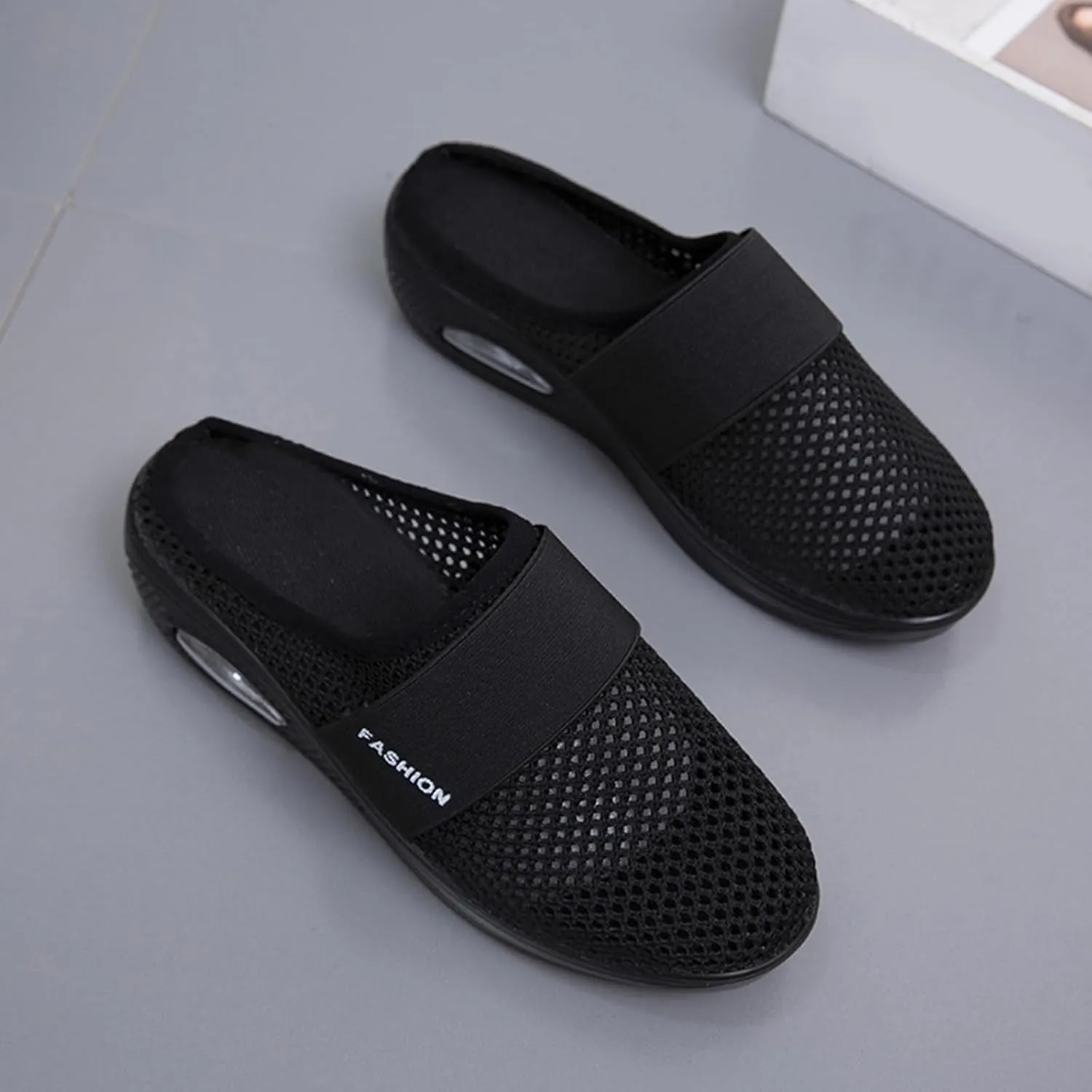 Mmoneyake Mules for Women 2025 Open Back Slip On Shoes Wide Width Clogs Mesh Slippers Air Cushion Orthopedic Diabetic Walking Shoes Backless Breathable Sneakers Closed Toe Slides