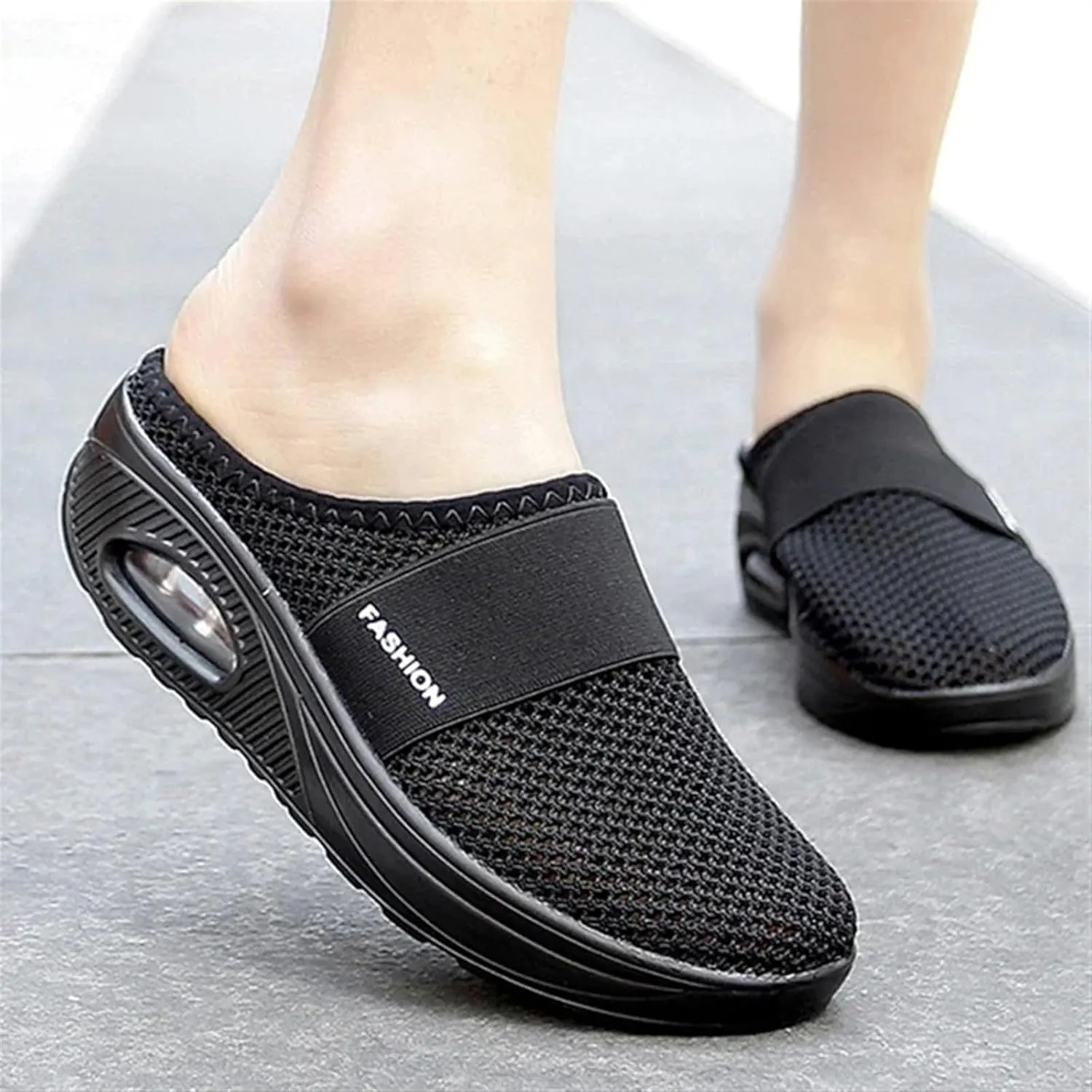 Mmoneyake Mules for Women 2025 Open Back Slip On Shoes Wide Width Clogs Mesh Slippers Air Cushion Orthopedic Diabetic Walking Shoes Backless Breathable Sneakers Closed Toe Slides