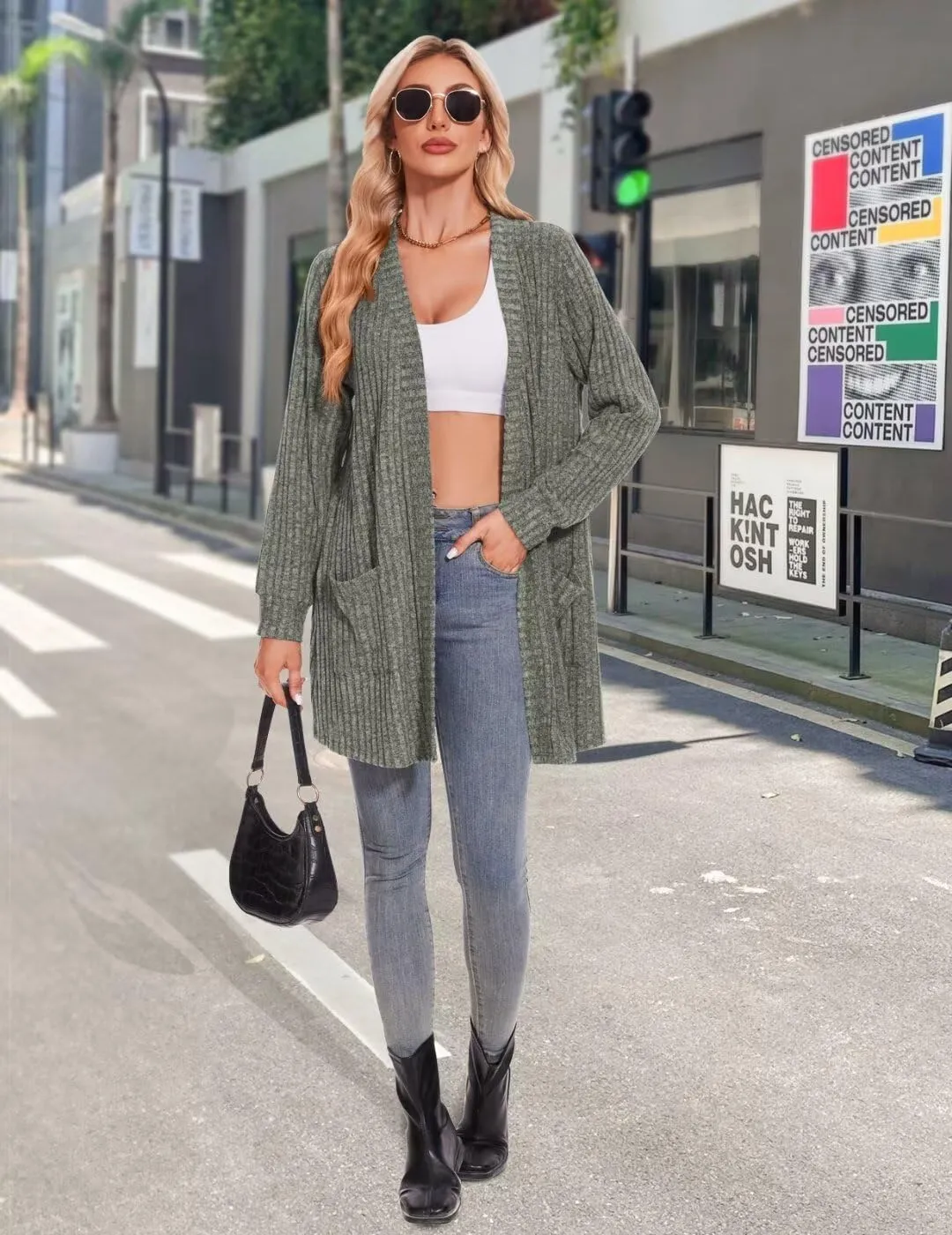 MONNURO Plus Size Cardigan Sweaters for Women Oversized Long Cardigan Open Front Sweaters Outwear with Pockets