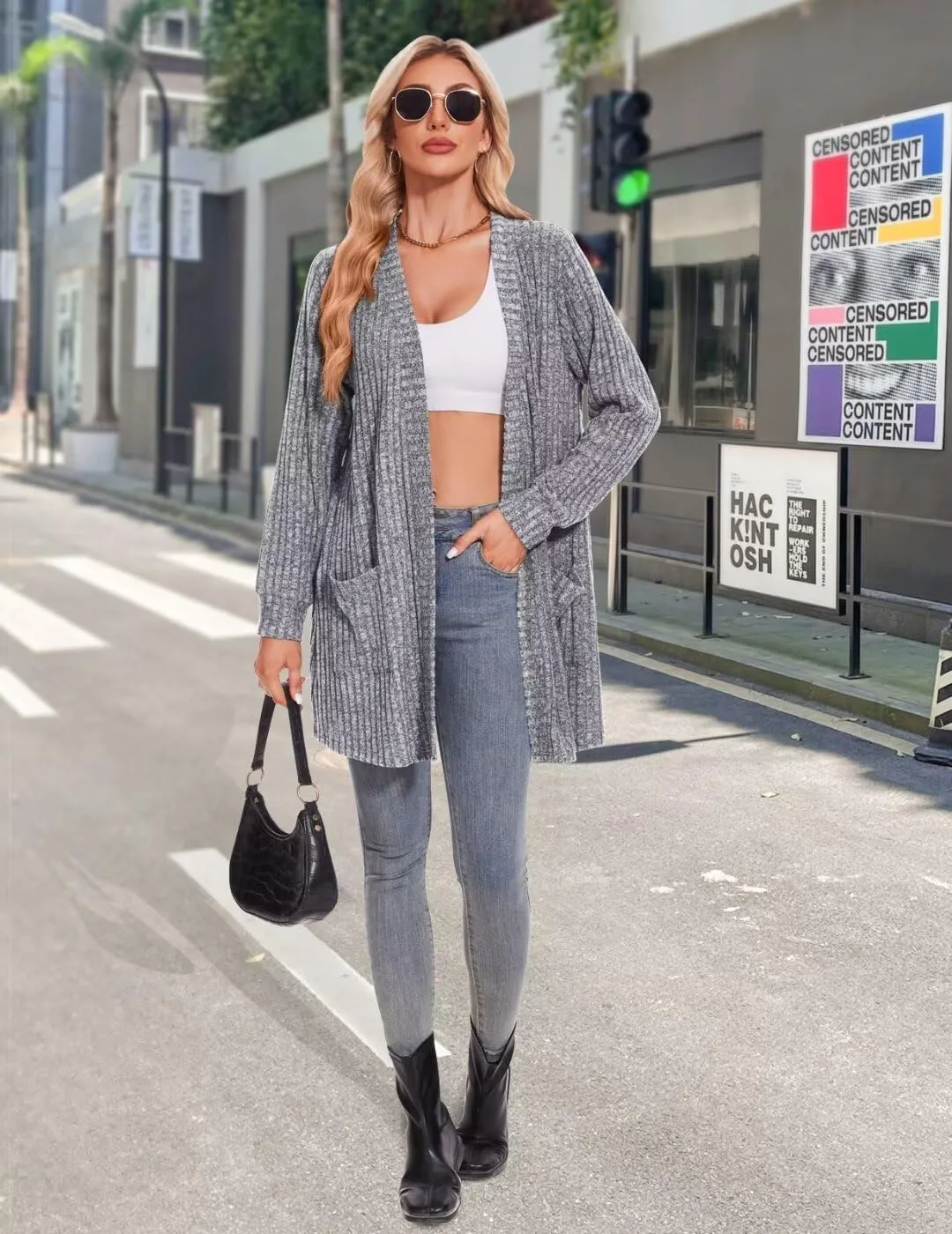 MONNURO Plus Size Cardigan Sweaters for Women Oversized Long Cardigan Open Front Sweaters Outwear with Pockets