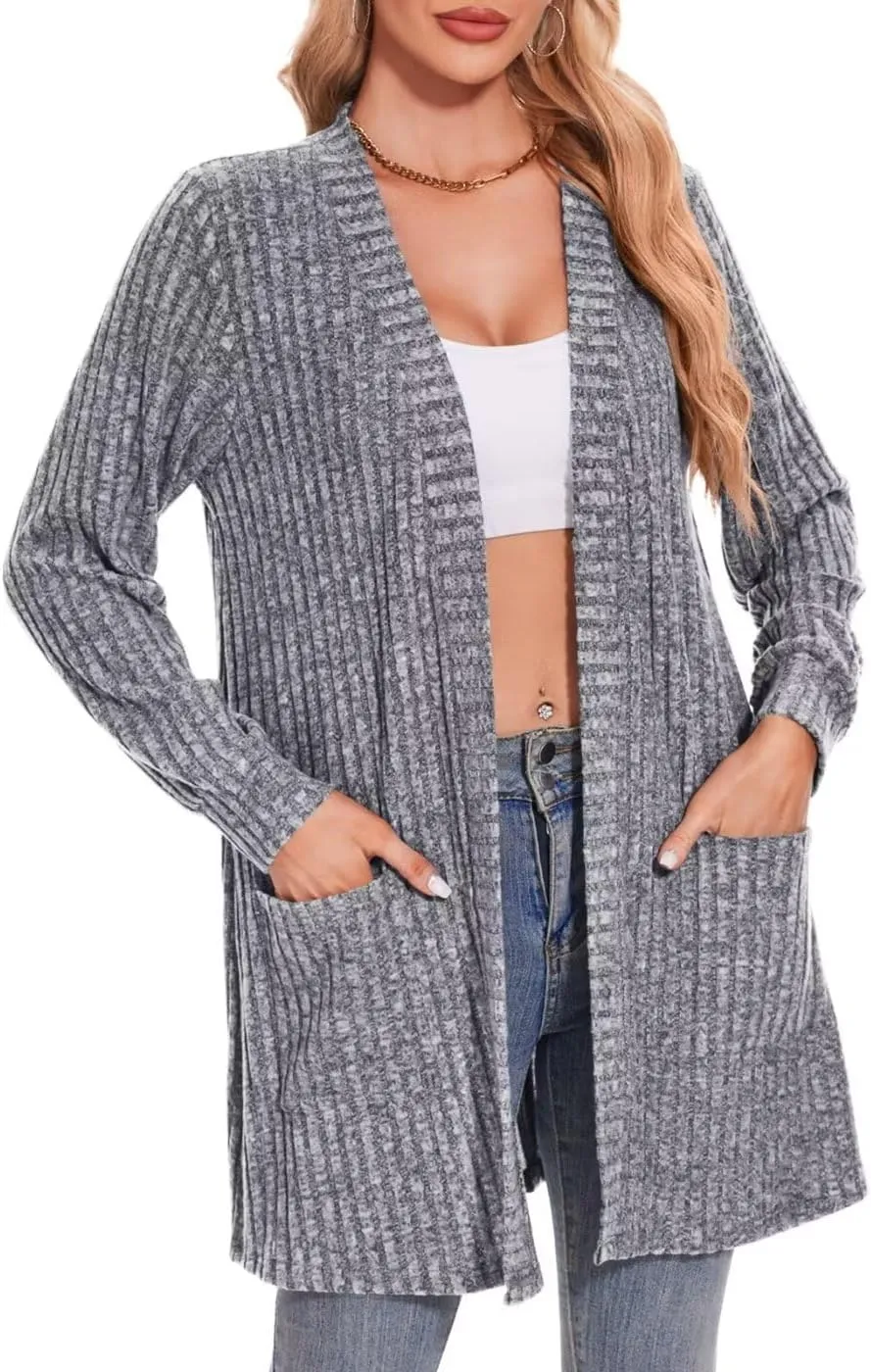 MONNURO Plus Size Cardigan Sweaters for Women Oversized Long Cardigan Open Front Sweaters Outwear with Pockets