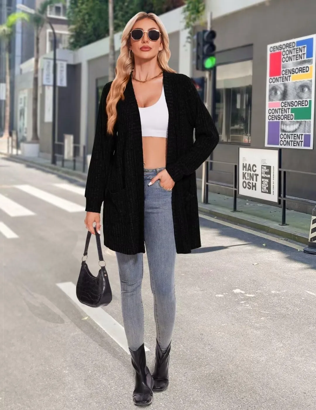 MONNURO Plus Size Cardigan Sweaters for Women Oversized Long Cardigan Open Front Sweaters Outwear with Pockets