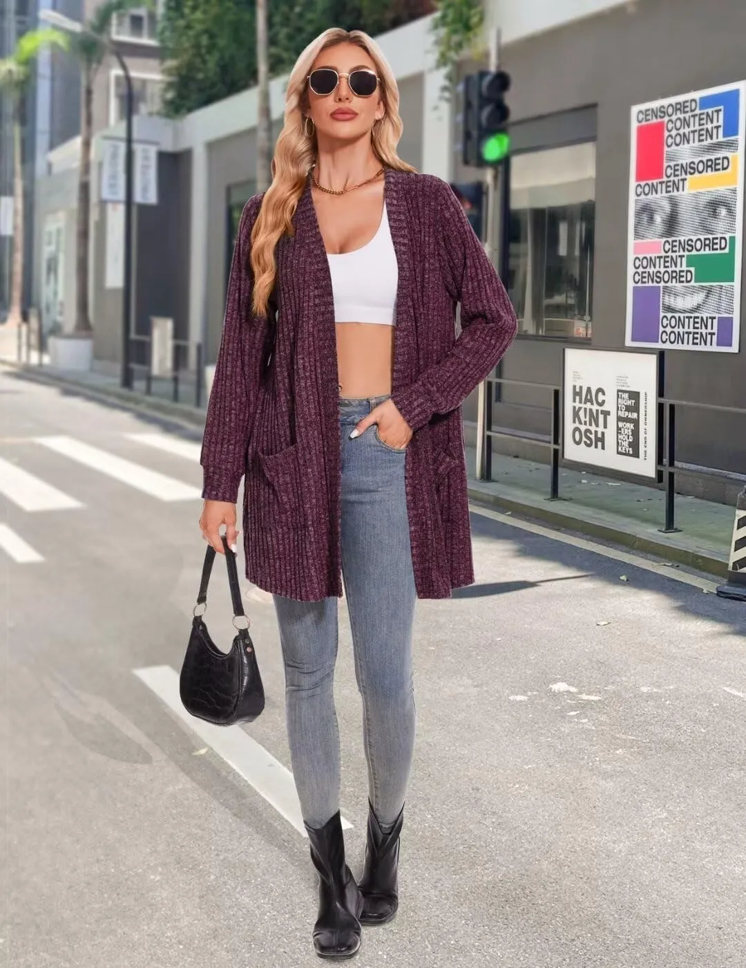 MONNURO Plus Size Cardigan Sweaters for Women Oversized Long Cardigan Open Front Sweaters Outwear with Pockets