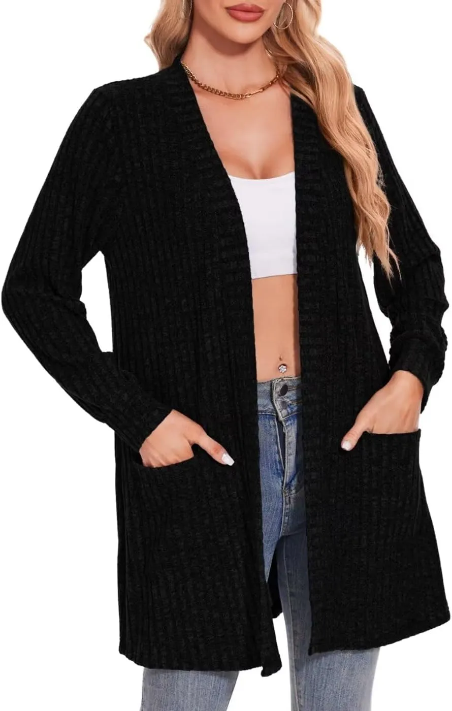 MONNURO Plus Size Cardigan Sweaters for Women Oversized Long Cardigan Open Front Sweaters Outwear with Pockets