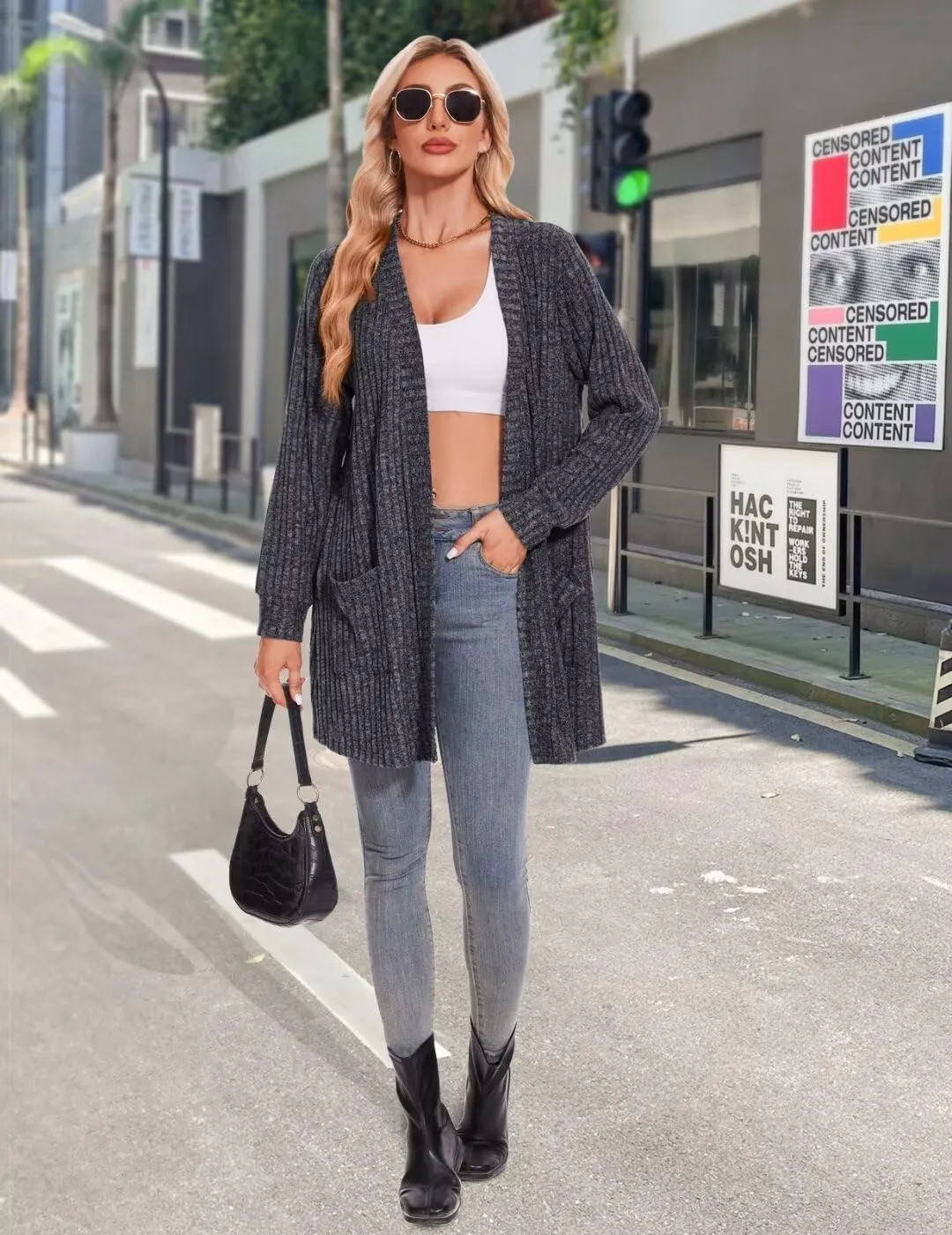MONNURO Plus Size Cardigan Sweaters for Women Oversized Long Cardigan Open Front Sweaters Outwear with Pockets