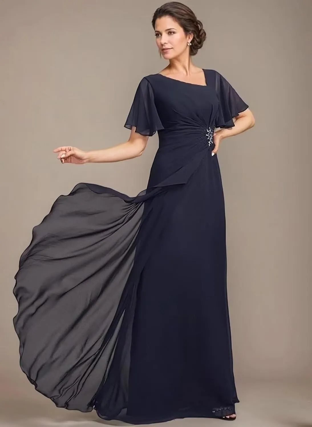 Mother of The Bride Dresses for Wedding Long Chiffon Evening Dress V Neck Formal Gown