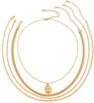 Multilayer Necklaces for Women, Dainty Layered Necklaces for Women Portrait Pendant Chain Necklaces Jewelry Gifts for Birthday Wedding, 4 Pieces