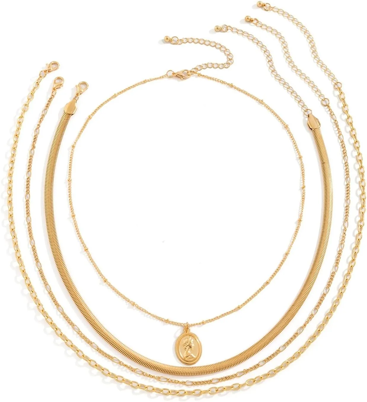 Multilayer Necklaces for Women, Dainty Layered Necklaces for Women Portrait Pendant Chain Necklaces Jewelry Gifts for Birthday Wedding, 4 Pieces