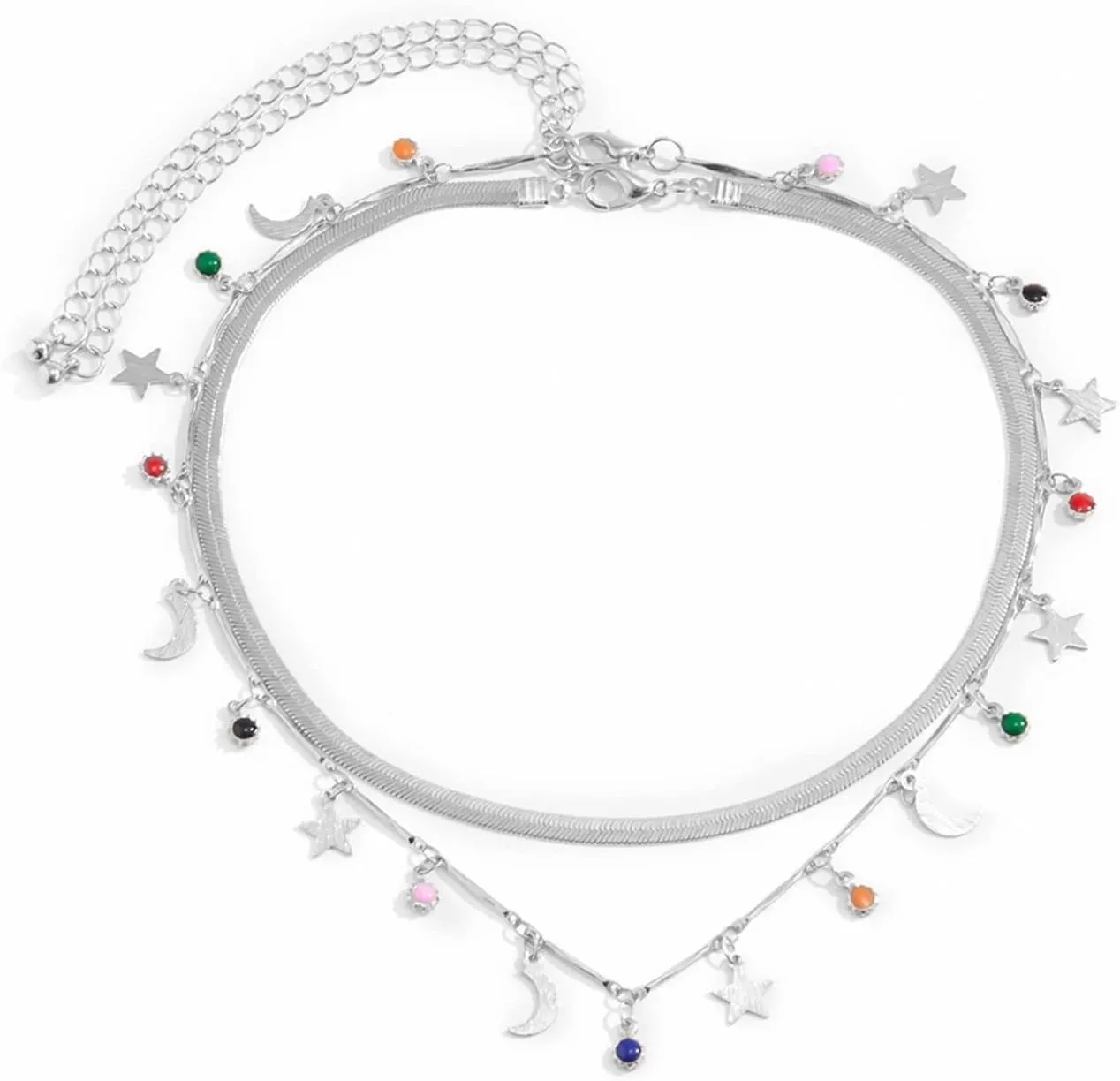 Multilayer Necklaces for Women, Dainty Layered Necklaces for Women Star Moon Snake Chain Pendant Chain Necklaces Women Jewelry, 2 Pieces