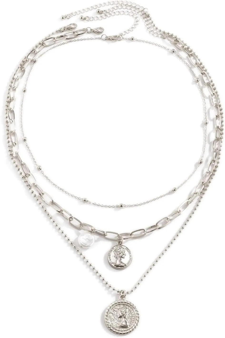 Multilayer Necklaces for Women, Layered Necklaces for Women Coin Pearl Pendant Chain Necklaces Jewelry Birthday Gift for Her, 3 Pieces