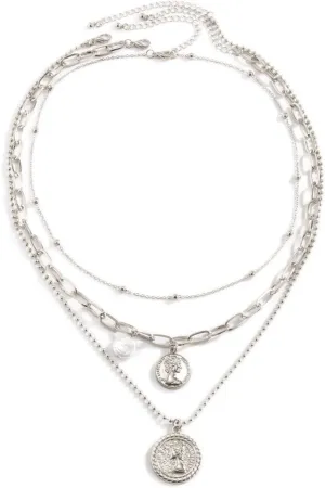 Multilayer Necklaces for Women, Layered Necklaces for Women Coin Pearl Pendant Chain Necklaces Jewelry Birthday Gift for Her, 3 Pieces