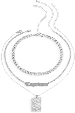 Multilayer Necklaces for Women, Layered Necklaces for Women Dragon Letter Pendant Chain Necklaces Jewelry for Women and Girl, 3 Pieces