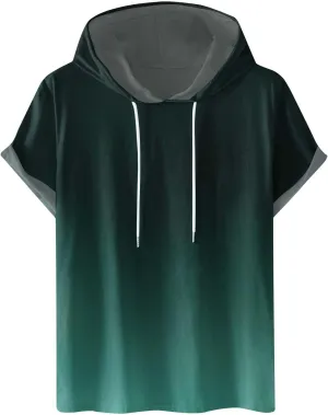 Muscularfit Graphic Tees for Men Casual Stylish Short Sleeve Pullover Hooded Shirts Loose Fit Gradient Color Drawstring Shirt