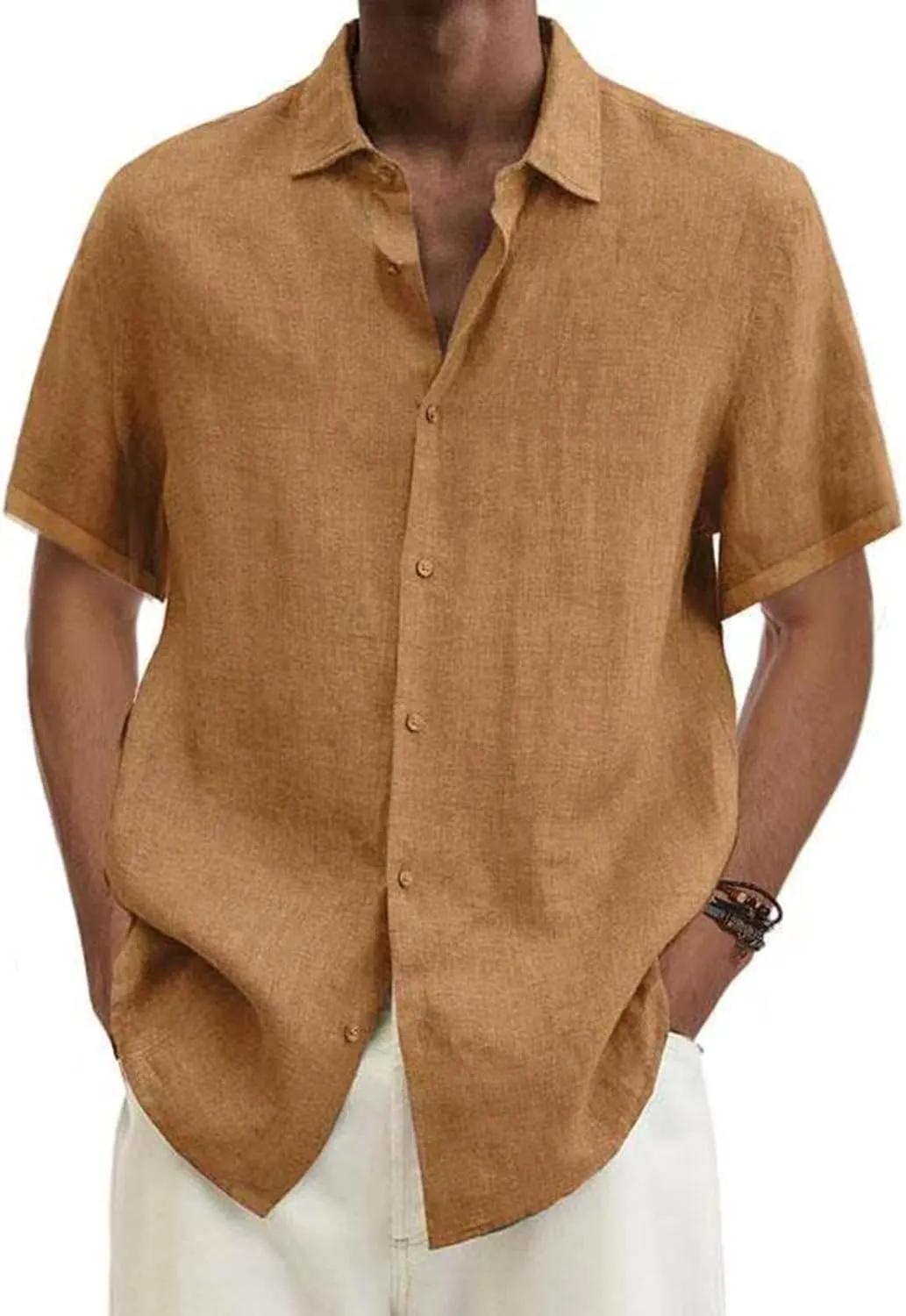 Muscularfit Mens Boys White Button Down Shirt Casual Stylish Short Sleeve Cotton Linen T Shirts Summer Regular-Fit Sport Top