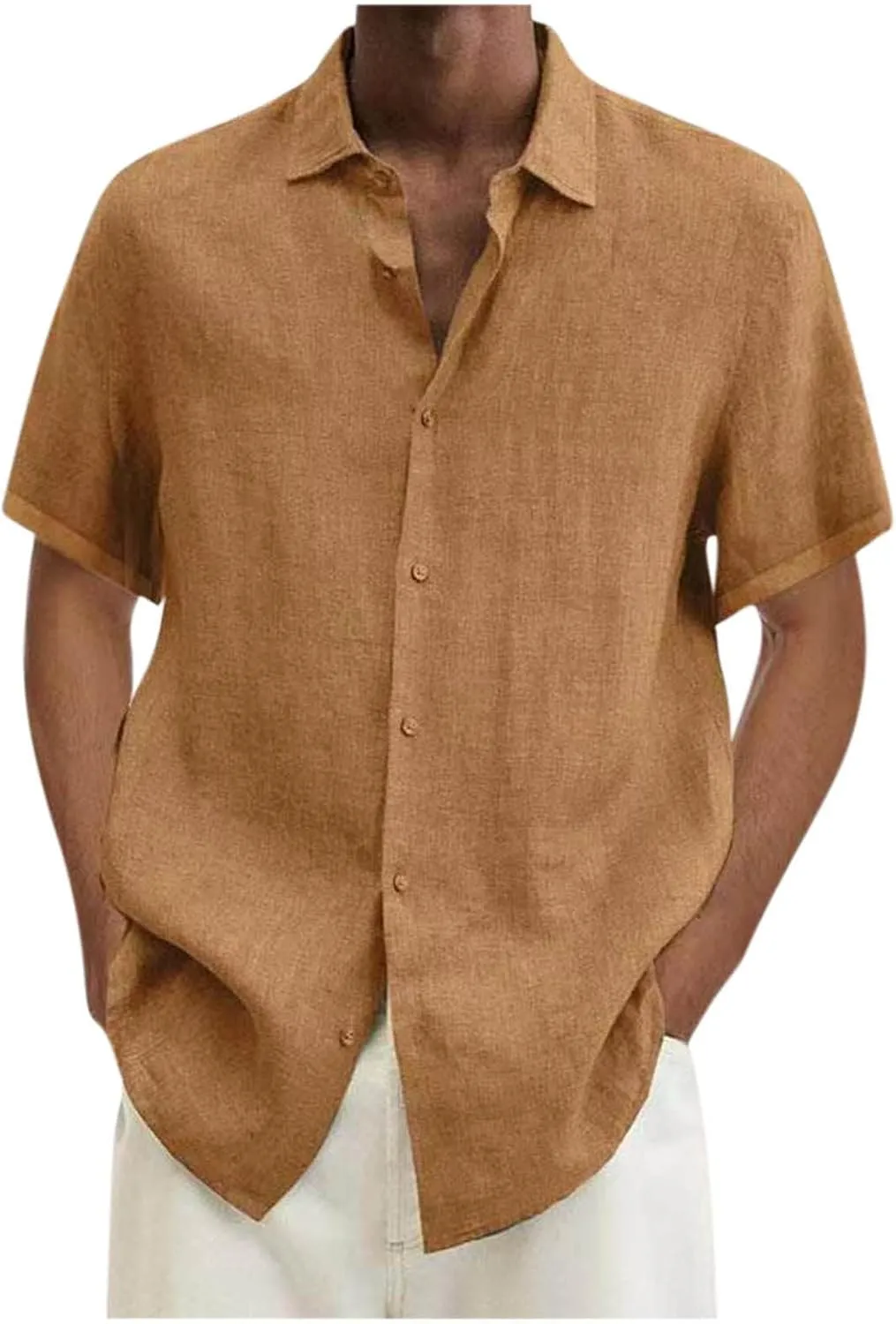 Muscularfit Mens Boys White Button Down Shirt Casual Stylish Short Sleeve Cotton Linen T Shirts Summer Regular-Fit Sport Top