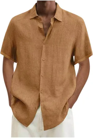 Muscularfit Mens Boys White Button Down Shirt Casual Stylish Short Sleeve Cotton Linen T Shirts Summer Regular-Fit Sport Top