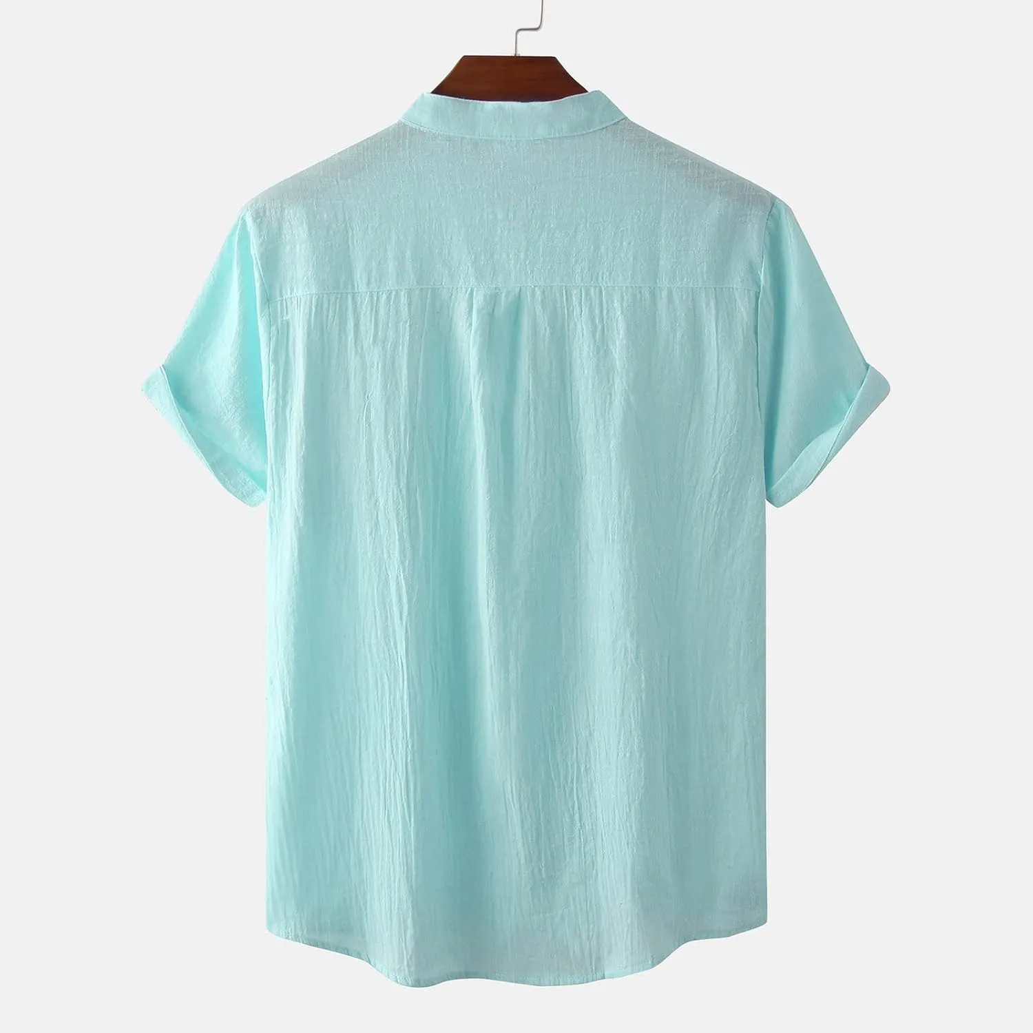 Muscularfit Men's Cotton Linen Henley Shirt Casual Stylish Short Sleeve Button Down T Shirts Loose Fit Plain Chest Pocket Tee