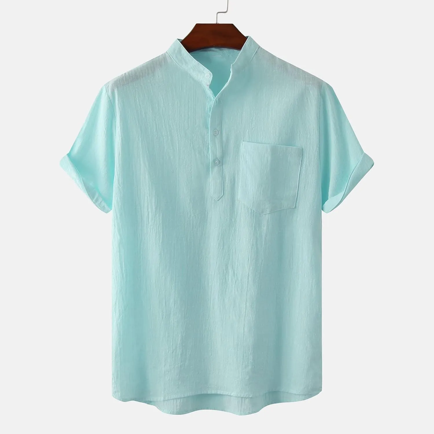 Muscularfit Men's Cotton Linen Henley Shirt Casual Stylish Short Sleeve Button Down T Shirts Loose Fit Plain Chest Pocket Tee
