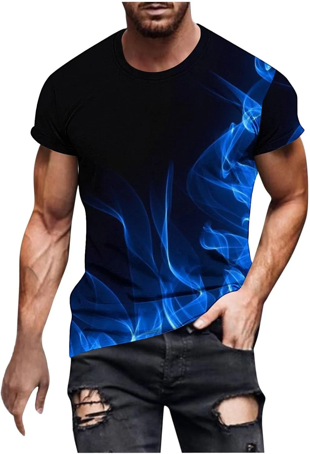 Muscularfit Tshirts for Men Summer Casual Short Sleeve Flame Print Graphic Tee Shirt Loose Gym Workout Tee Top Beach Pullover