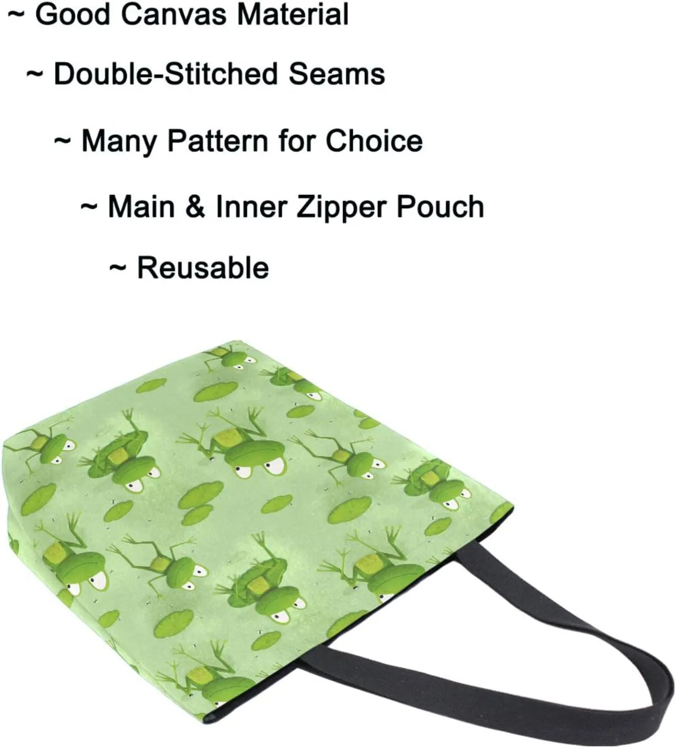 Naanle Lovely Frogs Pattern Extra Large Tote Long Handle Bags Canvas Reusable Market Beach Travel Gym Shopping Shoulder Bag